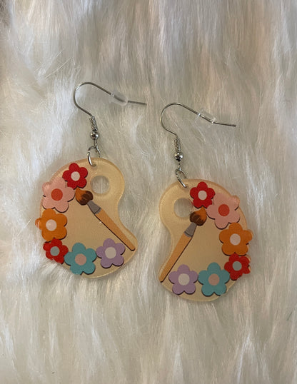 Paint Flowers Palette Wire Earrings; Acrylic earringsPink tiful of LOVE