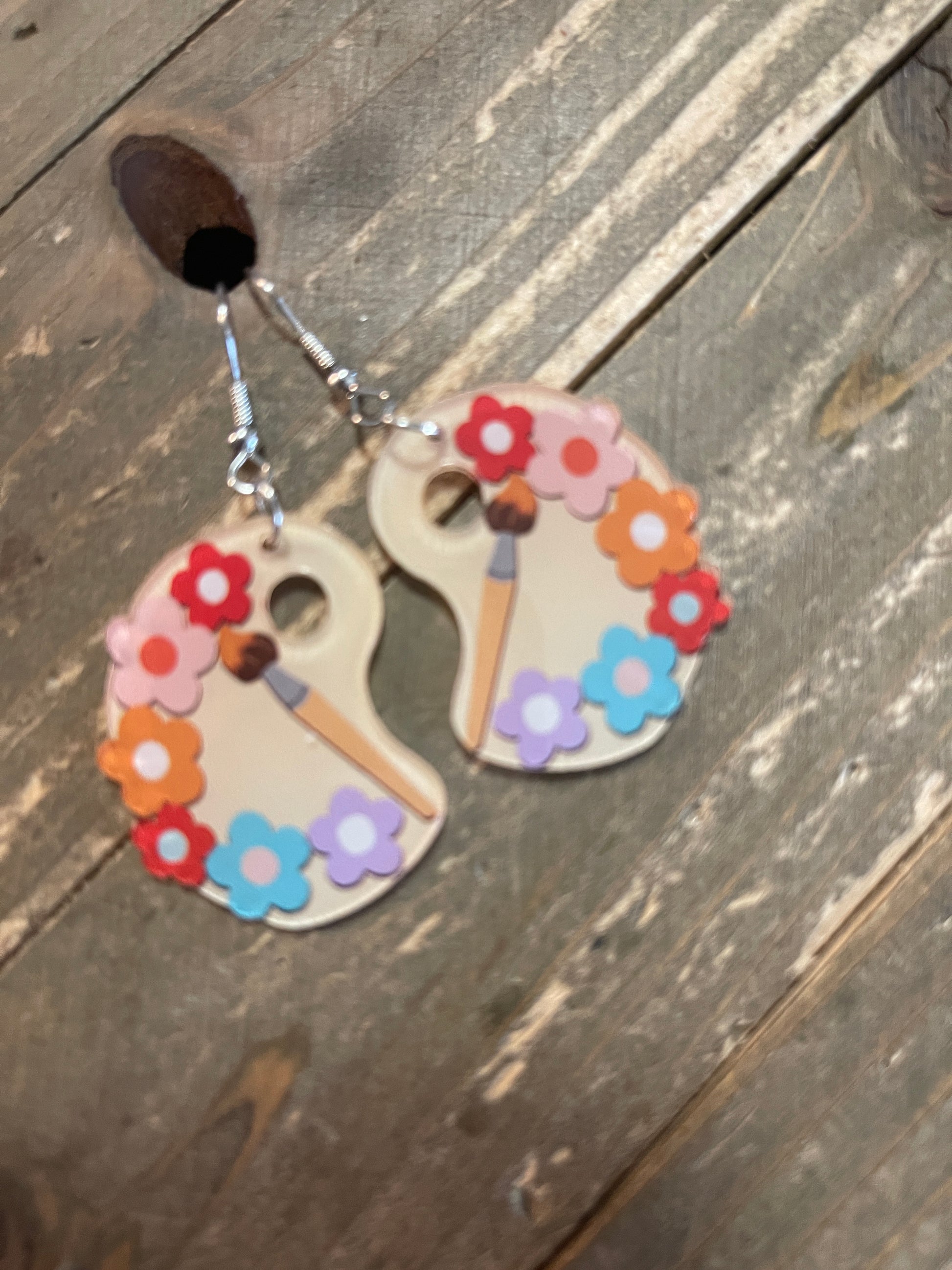 Paint Flowers Palette Wire Earrings; Acrylic earringsPink tiful of LOVE