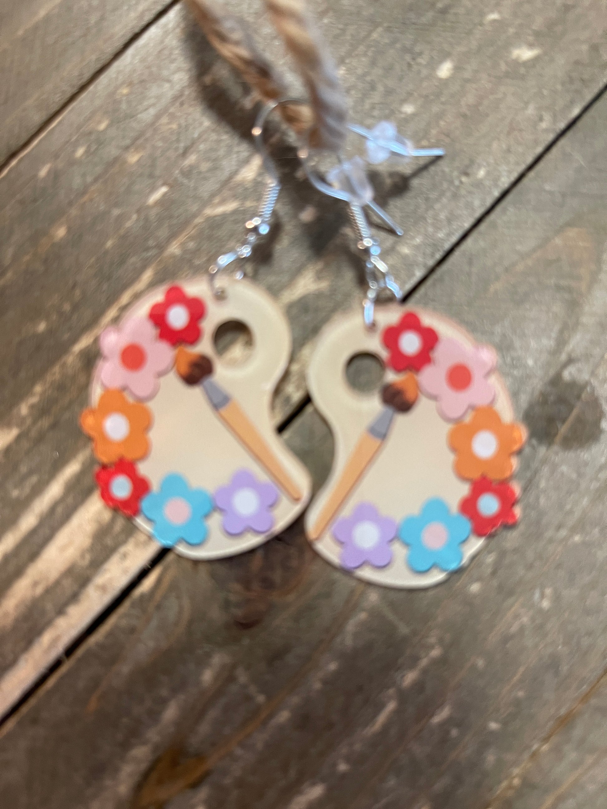 Paint Flowers Palette Wire Earrings; Acrylic earringsPink tiful of LOVE