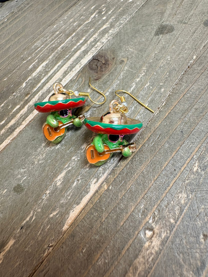 Fiesta Cactus Guitar Dangle Earrings