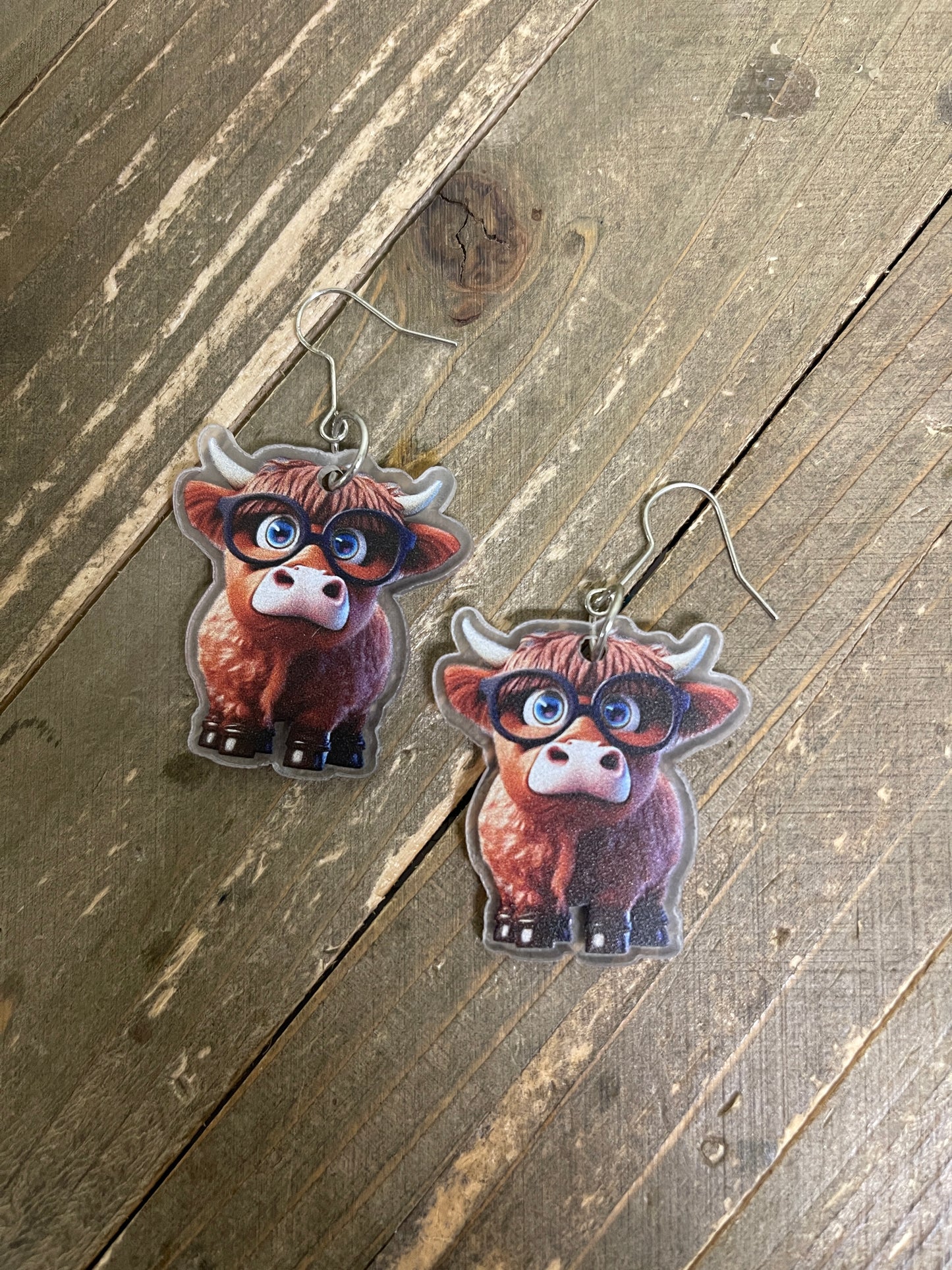 Brown Highland Cow Wire Earrings; Acrylic; adorable &amp; whimsicalPink tiful of LOVE