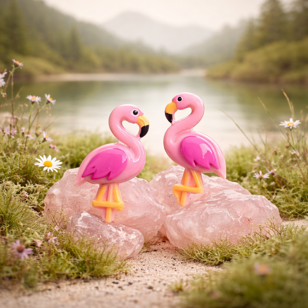 Flamingo Stud Earrings-Pink or dark pink