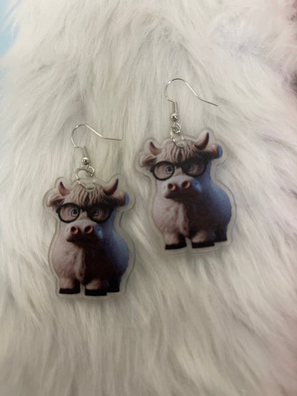 Grayish Highland Cow Wire Earrings; Acrylic; adorable &amp; whimsicalPink tiful of LOVE