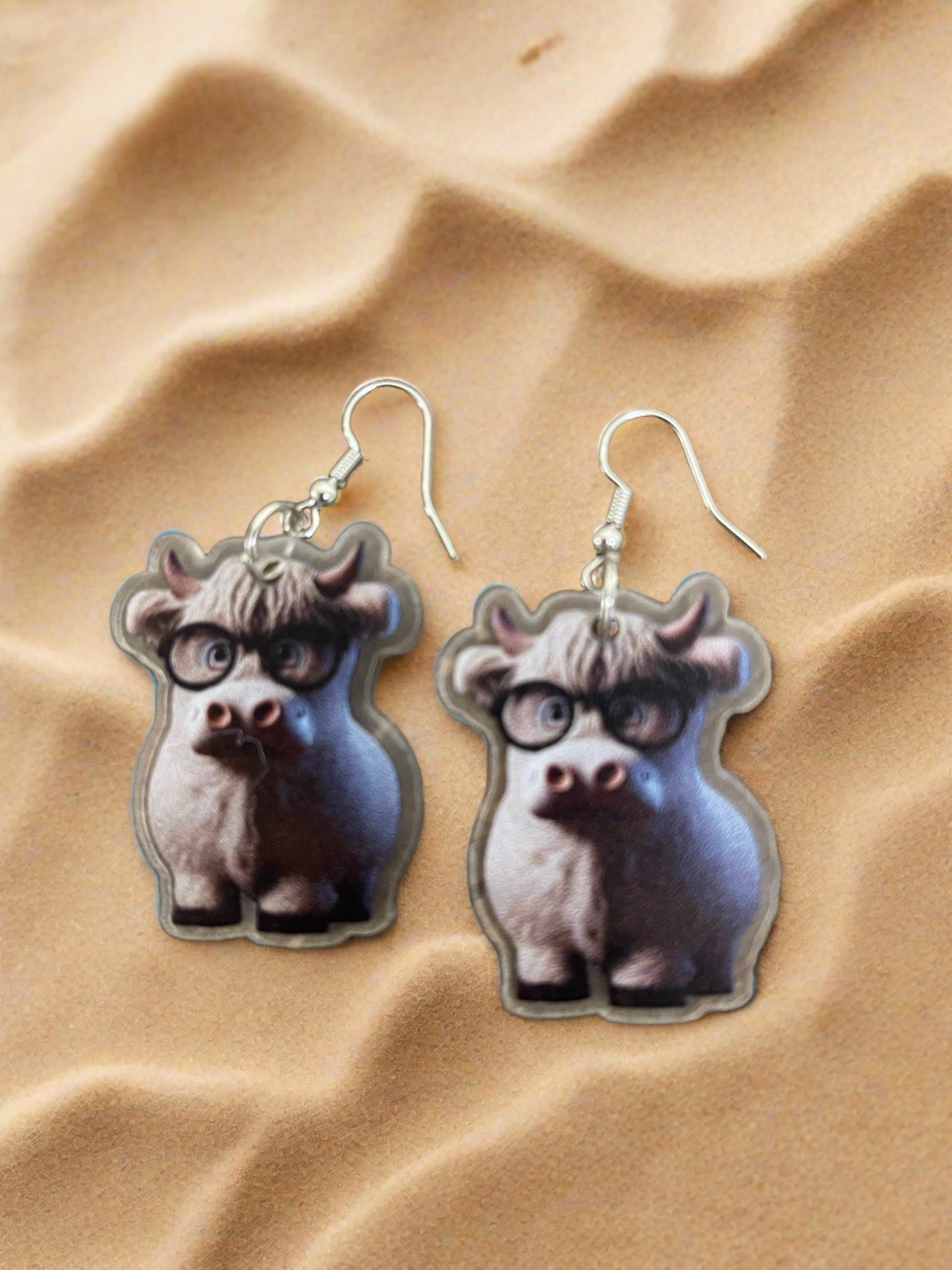 Grayish Highland Cow Wire Earrings; Acrylic; adorable &amp; whimsicalPink tiful of LOVE