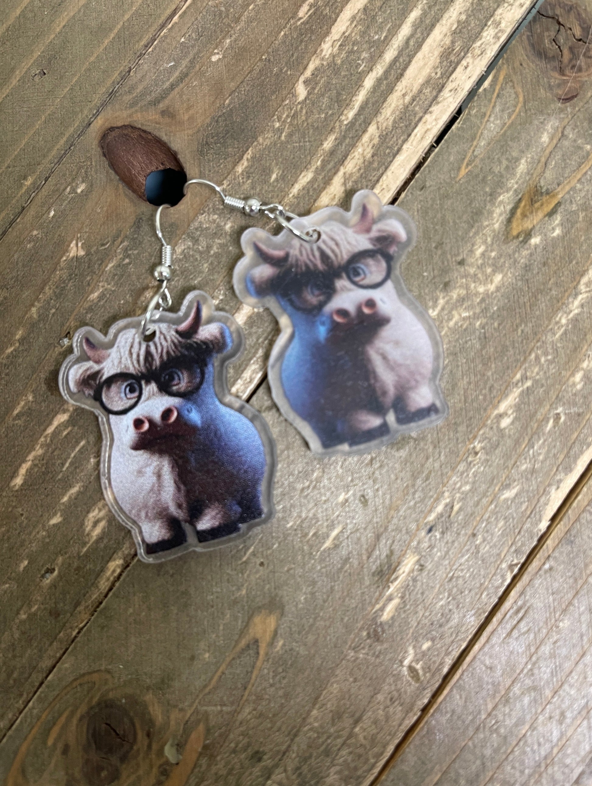Grayish Highland Cow Wire Earrings; Acrylic; adorable &amp; whimsicalPink tiful of LOVE