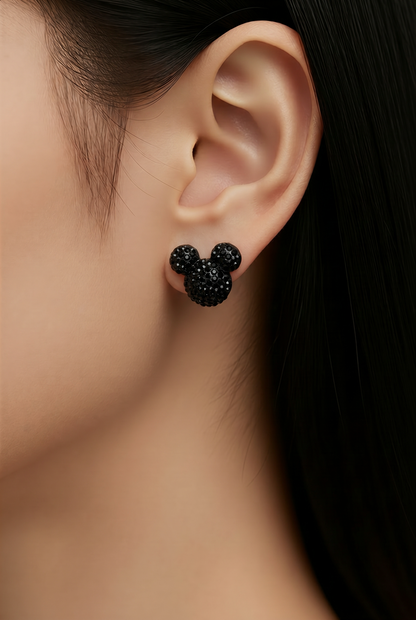 Black Sparkling Mouse Ear Stud Earrings – Rhinestone Look Posts