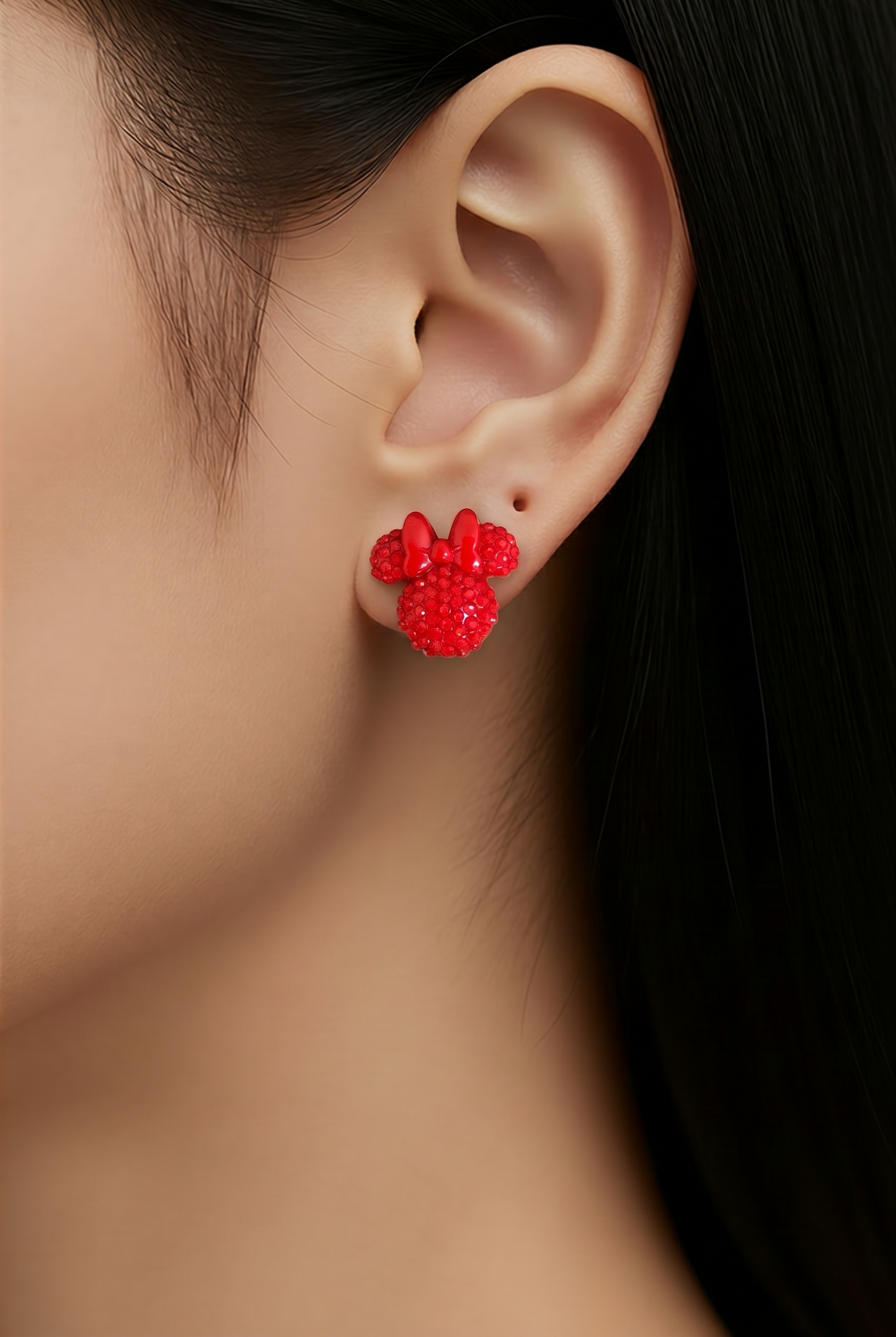 Red Sparkling Mouse Ear Bow Stud Earrings – Rhinestone Look Posts