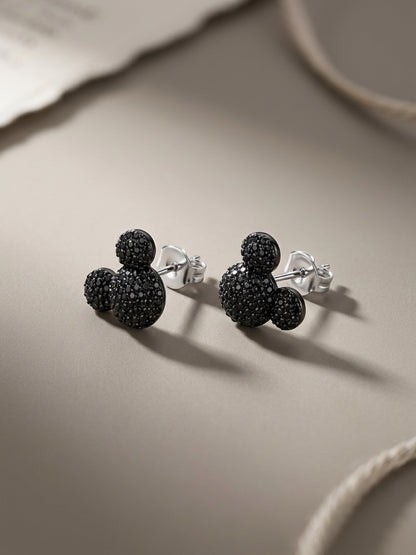 Black Sparkling Mouse Ear Stud Earrings – Rhinestone Look Posts