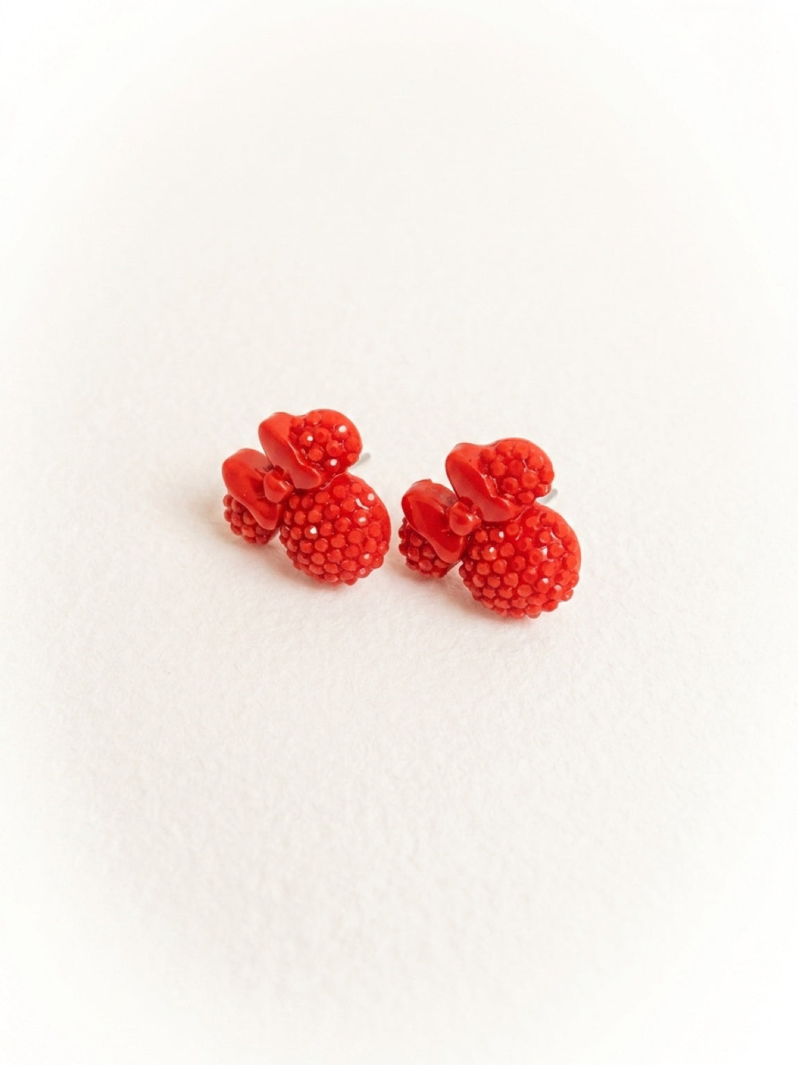 Red Sparkling Mouse Ear Bow Stud Earrings – Rhinestone Look Posts