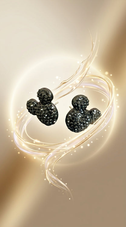 Black Sparkling Mouse Ear Stud Earrings – Rhinestone Look Posts
