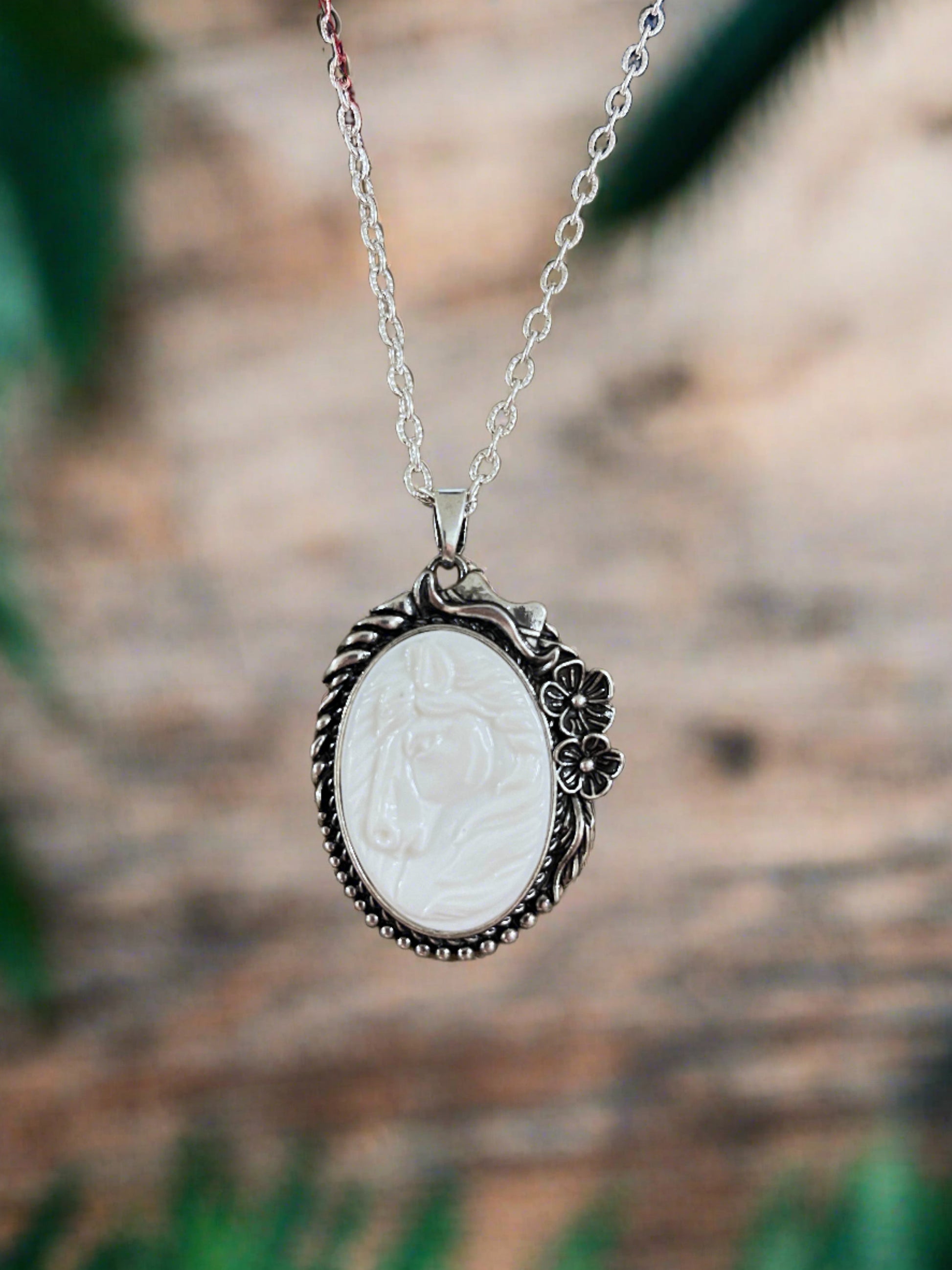 Horse Cameo Pendant on a Silver chain NecklacePink tiful of LOVE