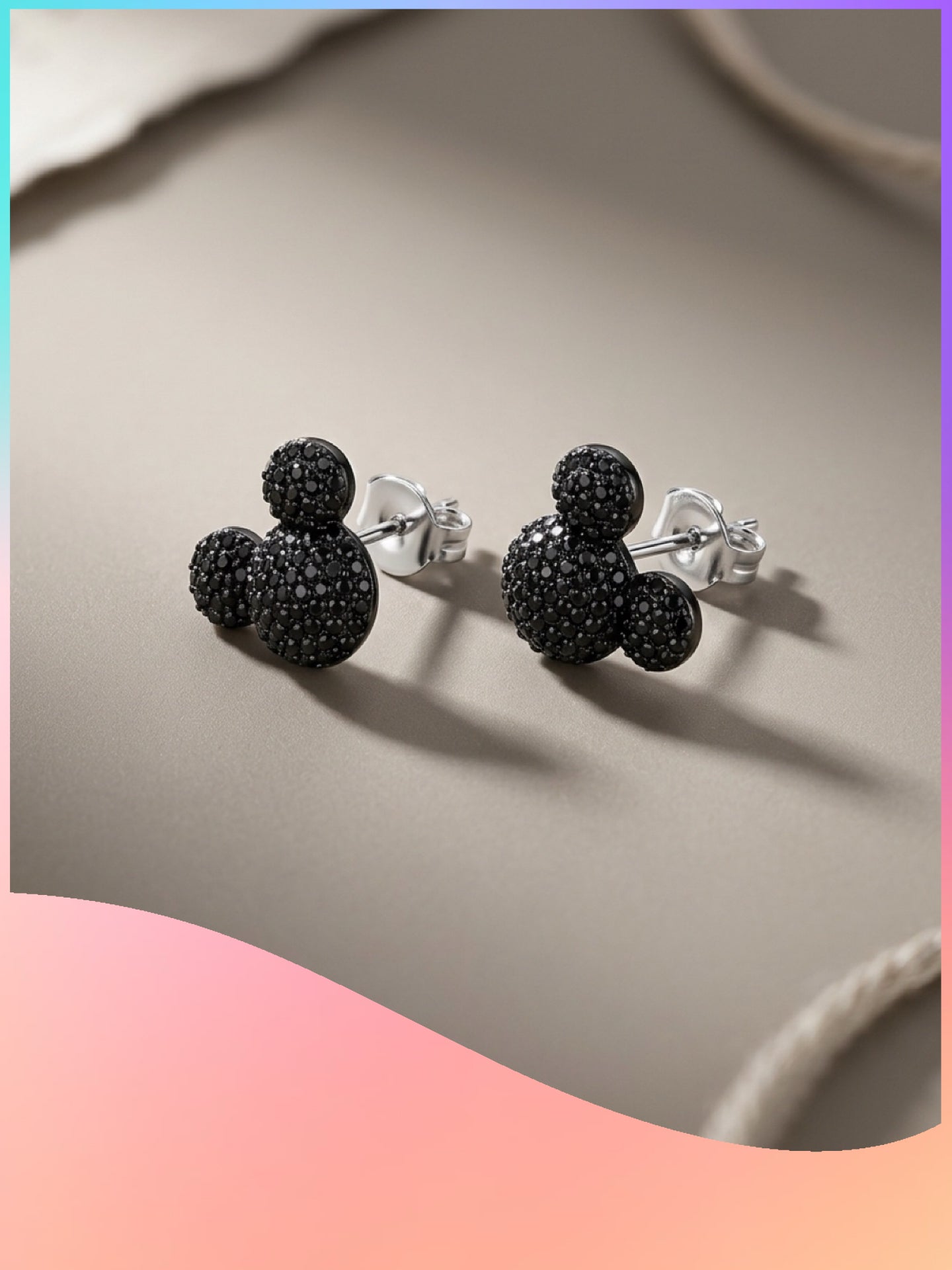 Black Sparkling Mouse Ear Stud Earrings – Rhinestone Look Posts