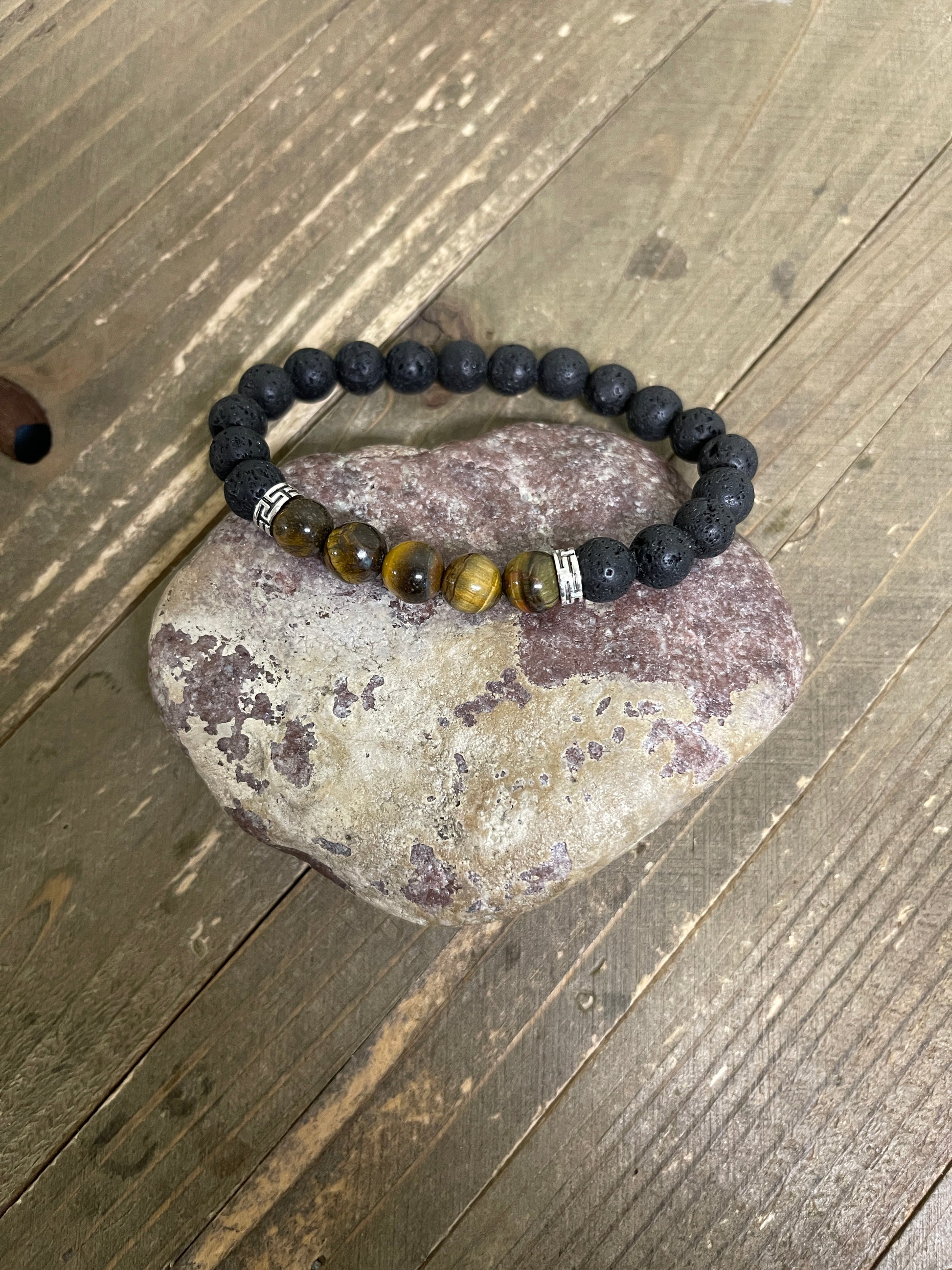 Lava Volcanic Stone and Tiger Eye Beaded Elastic/Stretch BraceletPink tiful of LOVE