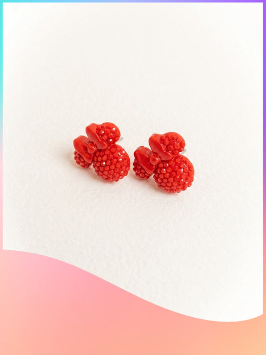 Red Sparkling Mouse Ear Bow Stud Earrings – Rhinestone Look Posts