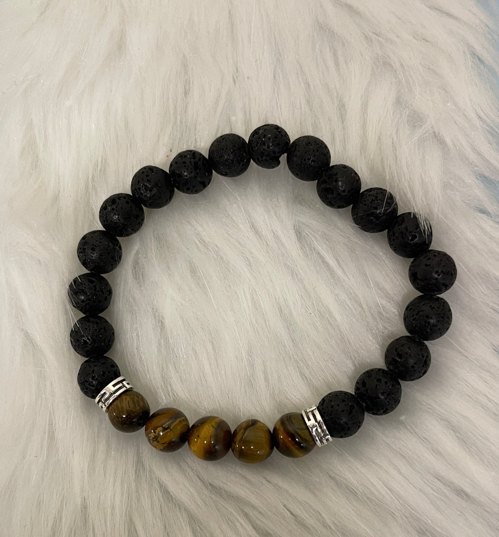 Lava Volcanic Stone and Tiger Eye Beaded Elastic/Stretch BraceletPink tiful of LOVE