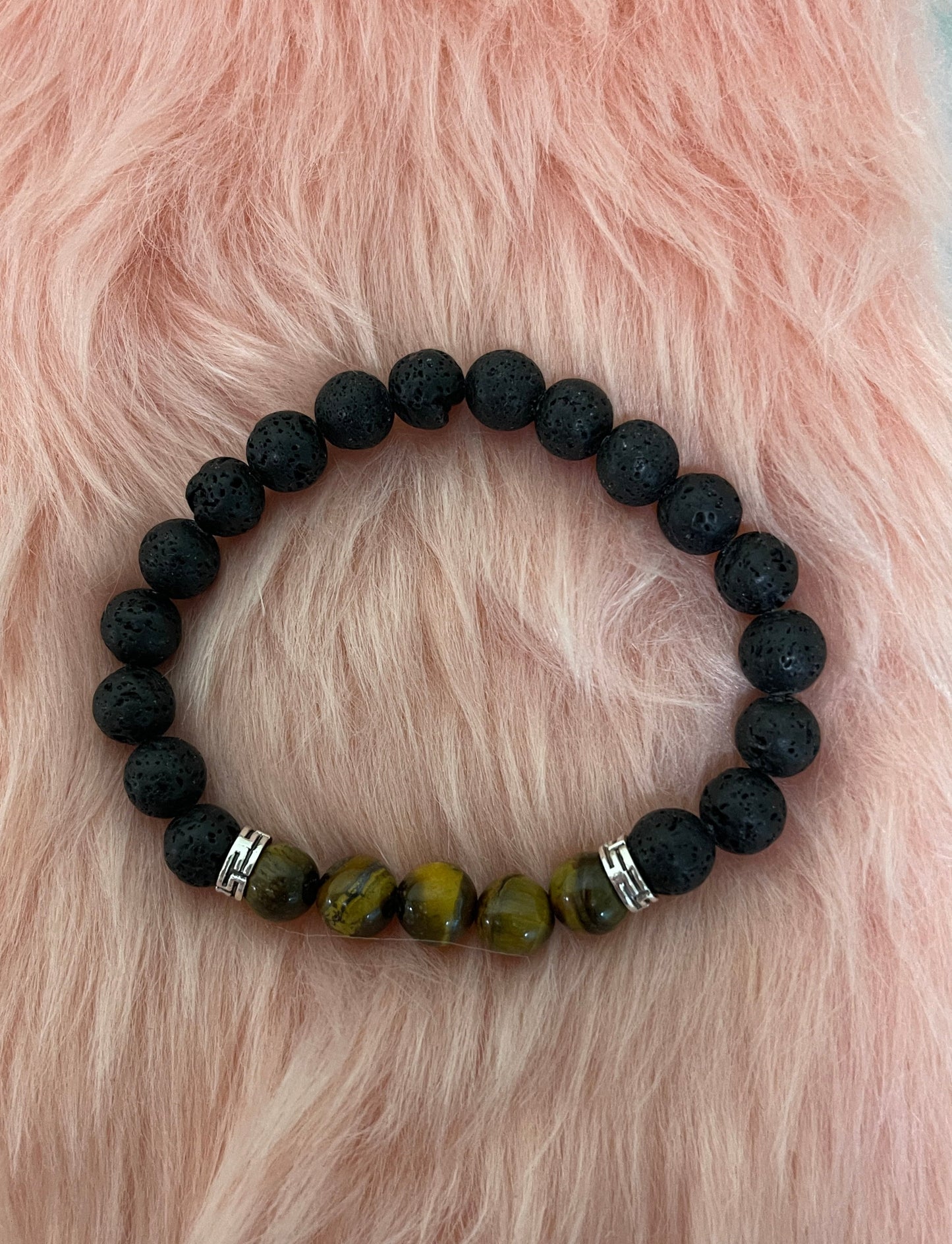 Lava Volcanic Stone and Tiger Eye Beaded Elastic/Stretch BraceletPink tiful of LOVE