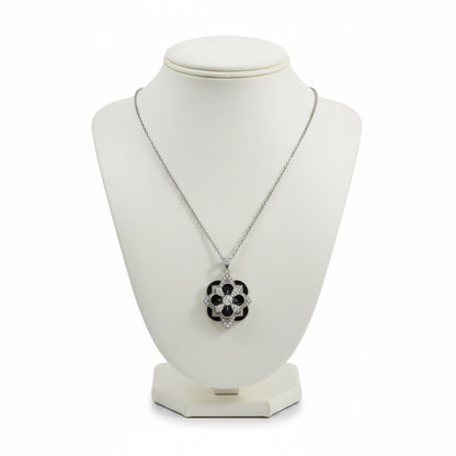 Black Enamel Rhinestone Flower Pendant Necklace