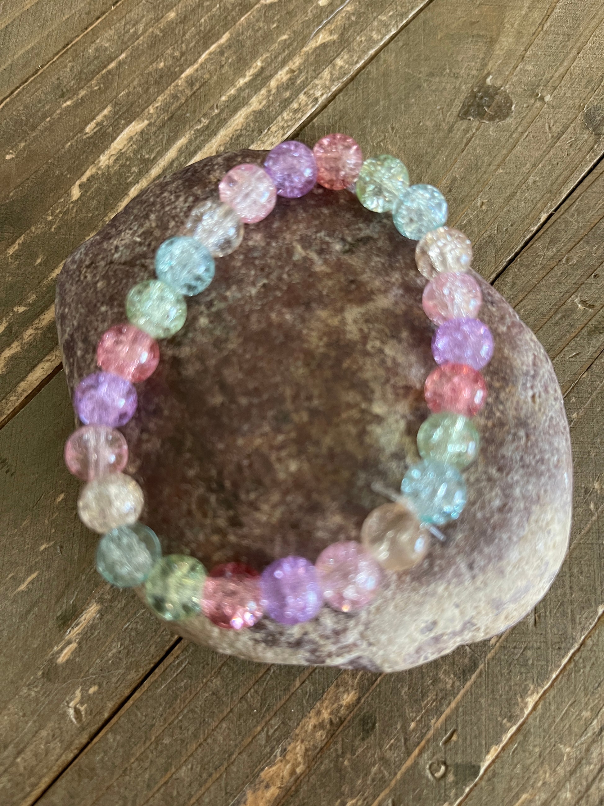 Multi-colored Cracked Beaded Stretch braceletPink tiful of LOVE