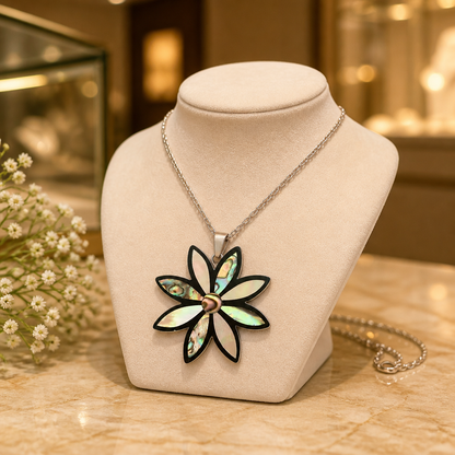 Floral Shell Inlay Pendant Necklace