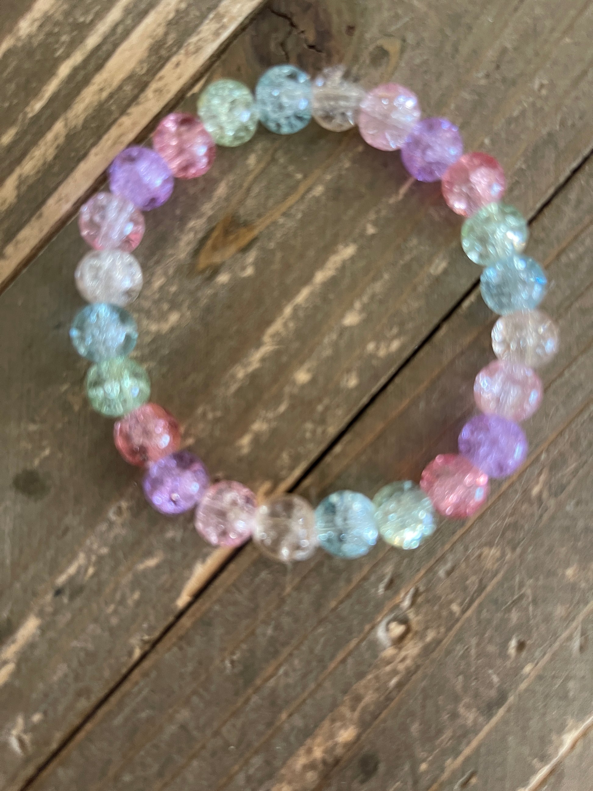 Multi-colored Cracked Beaded Stretch braceletPink tiful of LOVE