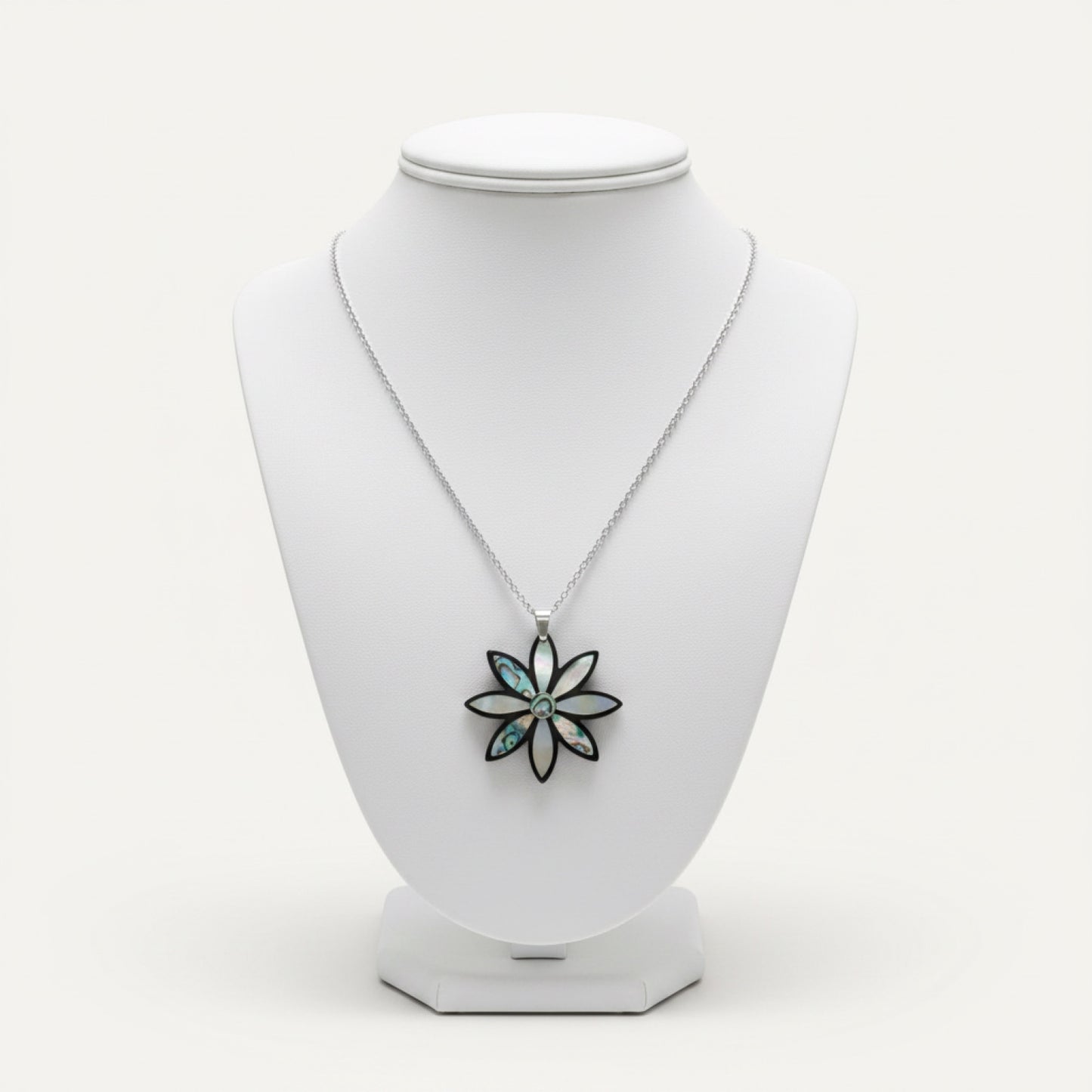 Floral Shell Inlay Pendant Necklace