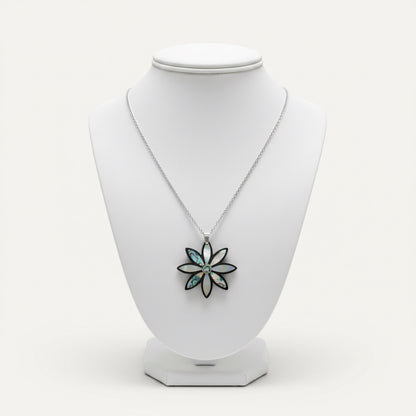 Floral Shell Inlay Pendant Necklace