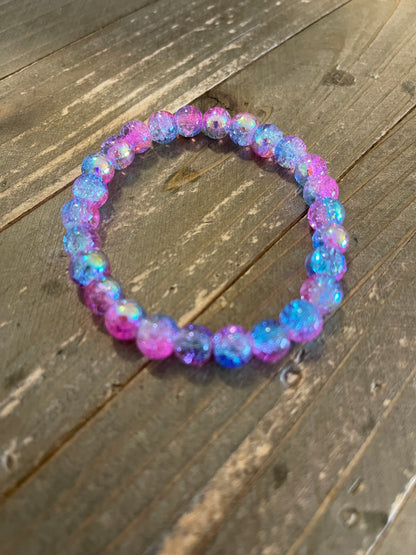 Pink and Blue Crackle glass Beaded Stretch braceletPink tiful of LOVE