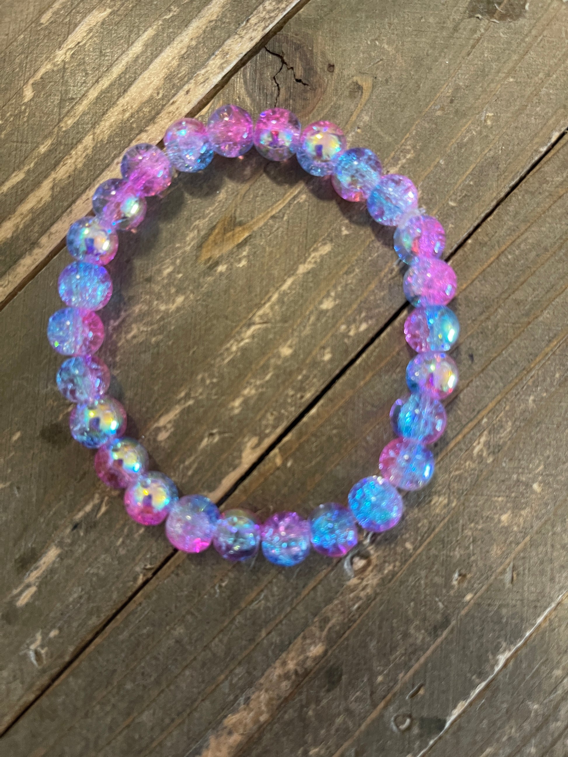 Pink and Blue Crackle glass Beaded Stretch braceletPink tiful of LOVE