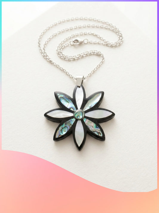 Floral Shell Inlay Pendant Necklace