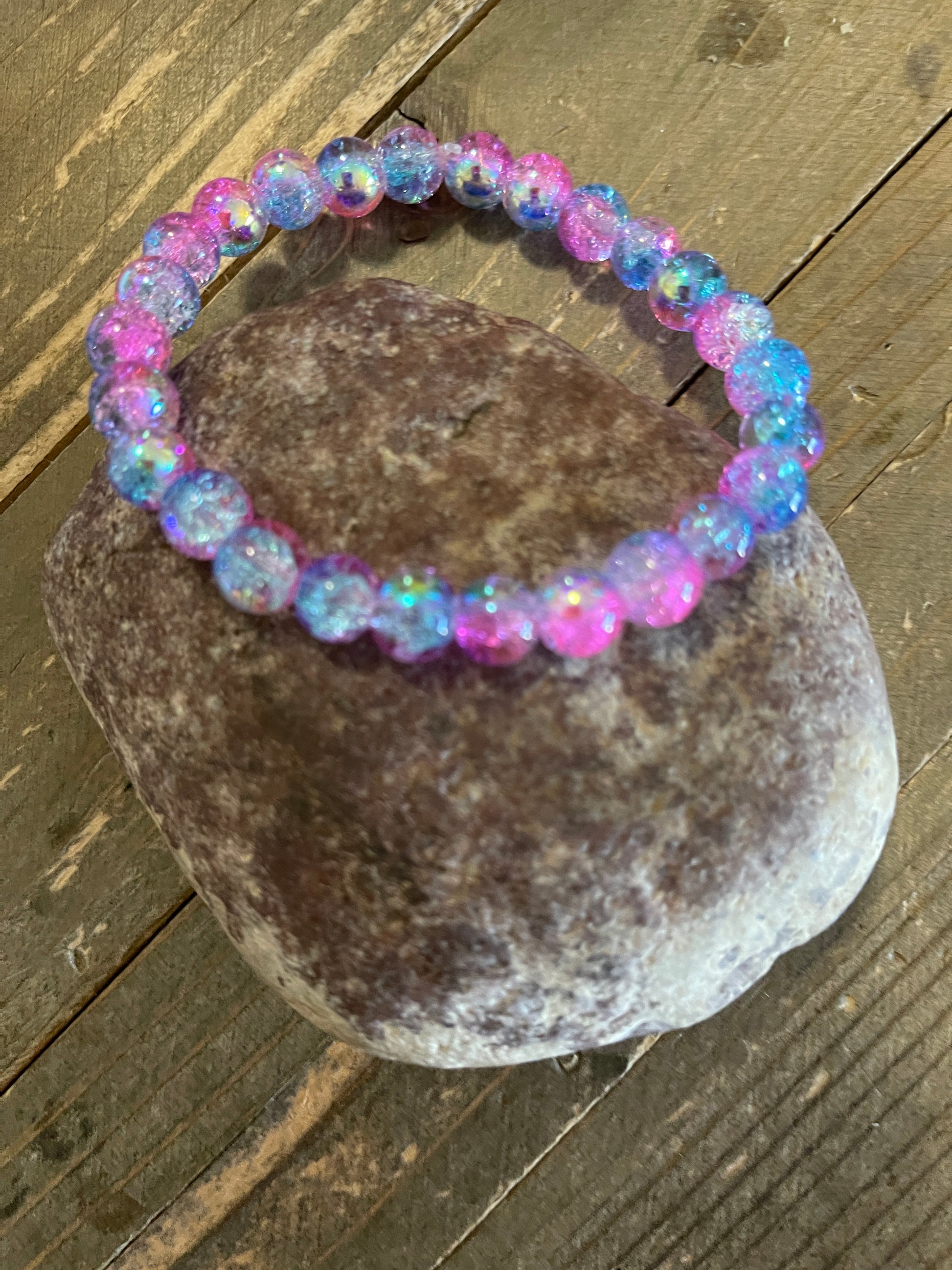 Pink and Blue Crackle glass Beaded Stretch braceletPink tiful of LOVE