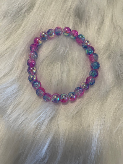 Pink and Blue Crackle glass Beaded Stretch braceletPink tiful of LOVE