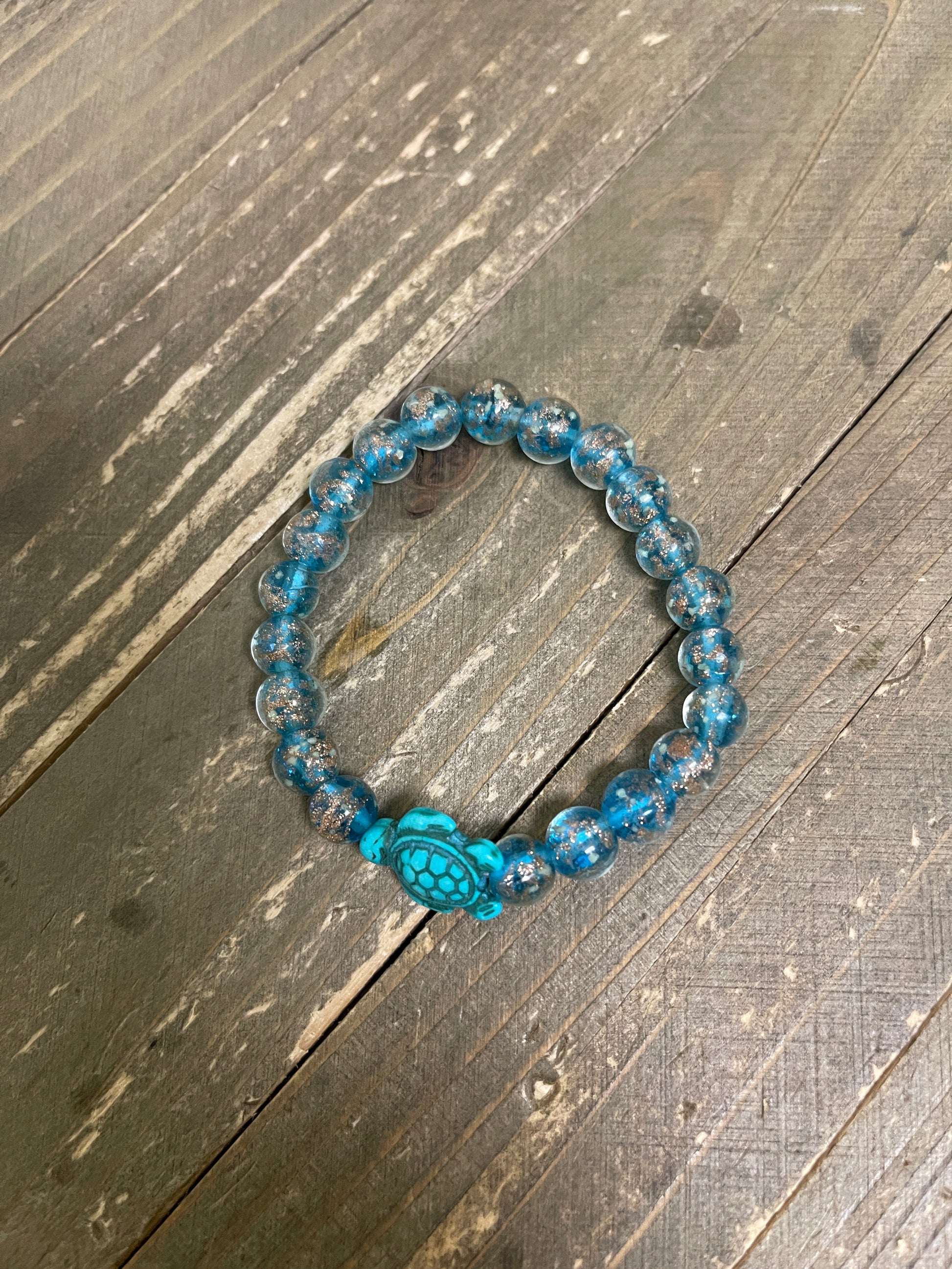 Sparkling Glass Bead Sea Turtle Bracelet- Seaweed GreenPink tiful of LOVE
