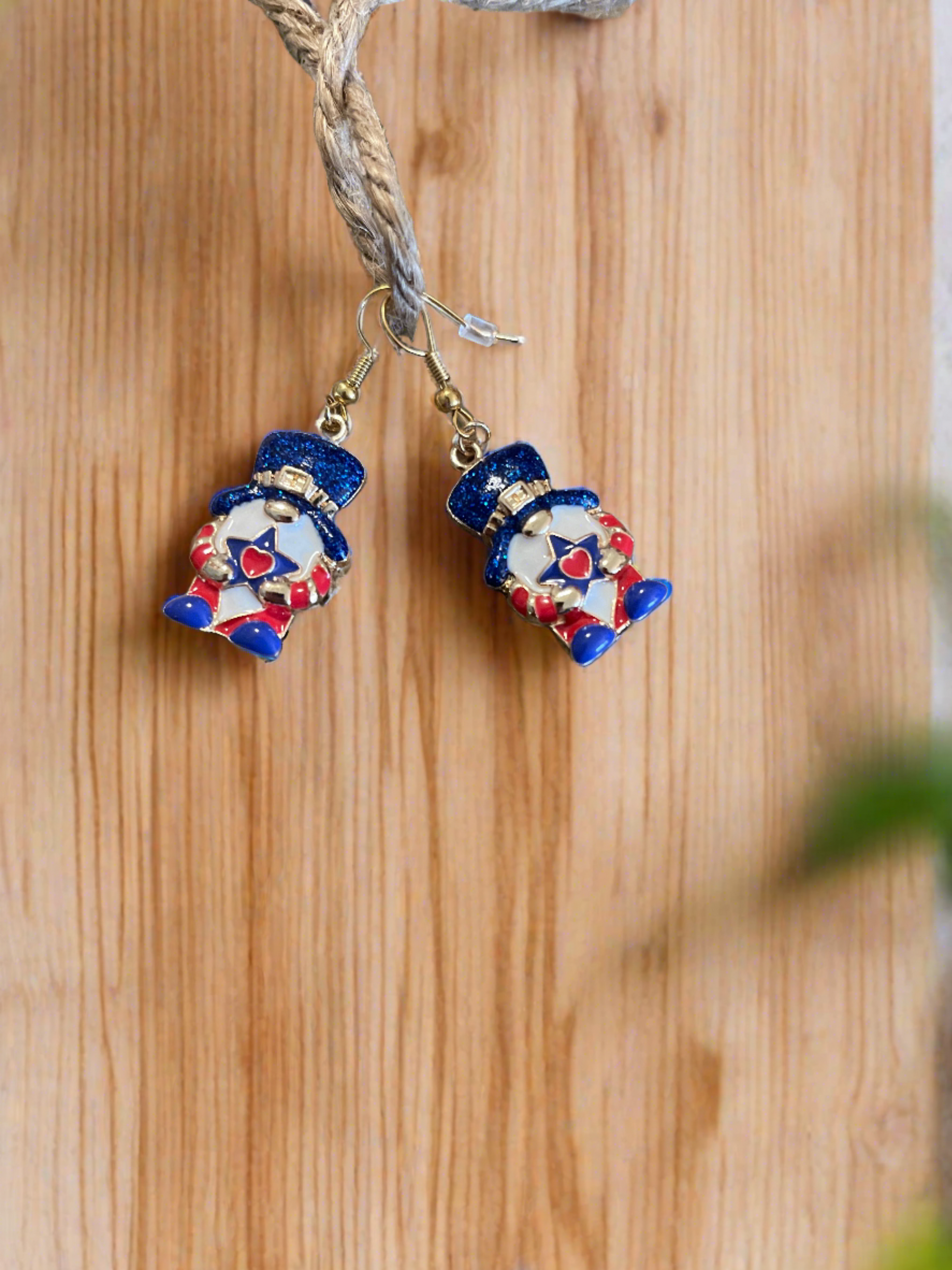 Patriotic Gnome Wire Earrings; red white &amp; bluePink tiful of LOVE