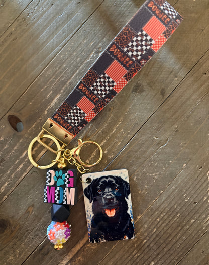 Black Lab Dog Mom Wristlet Keychain
