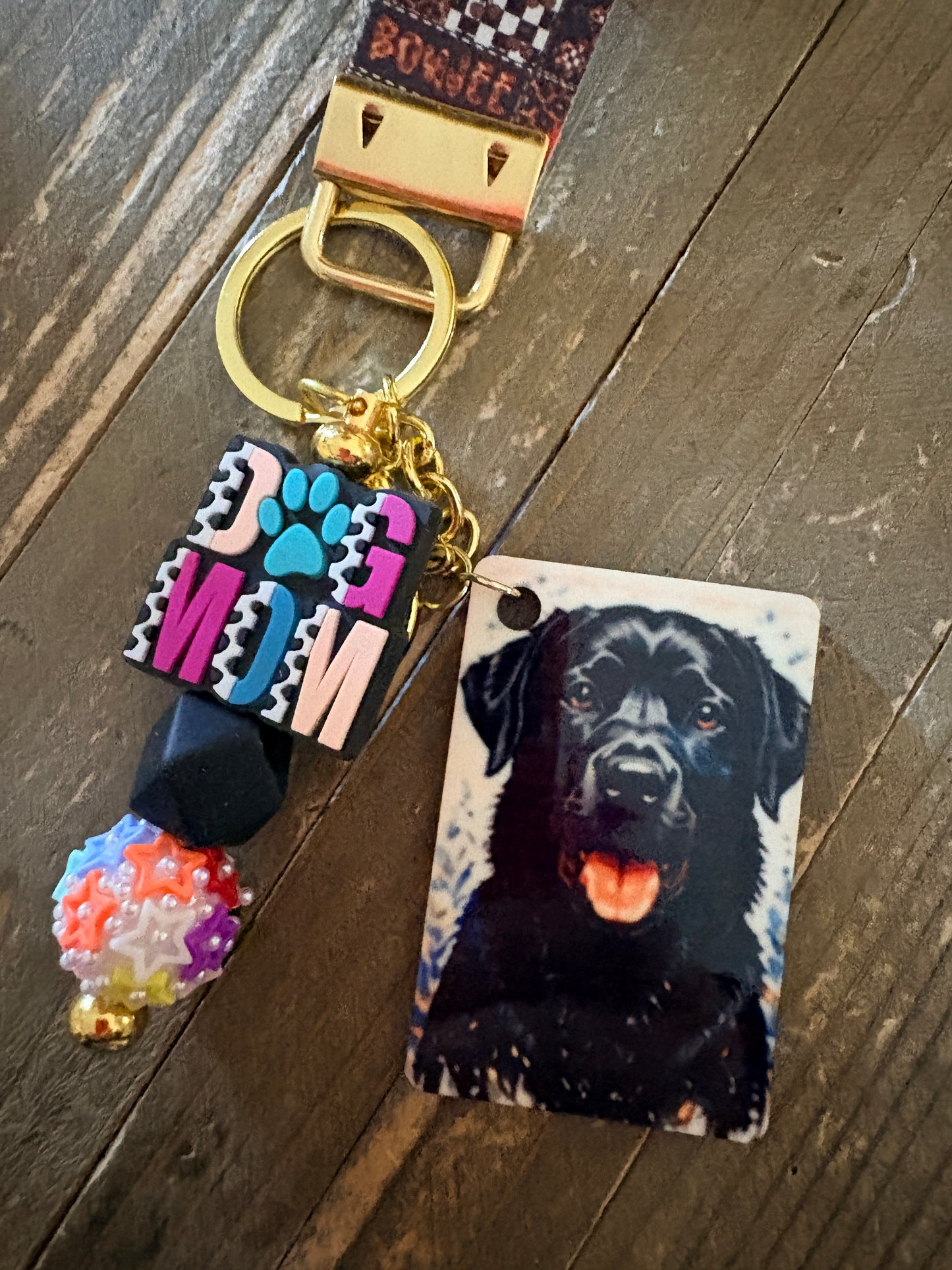 Black Lab Dog Mom Wristlet Keychain