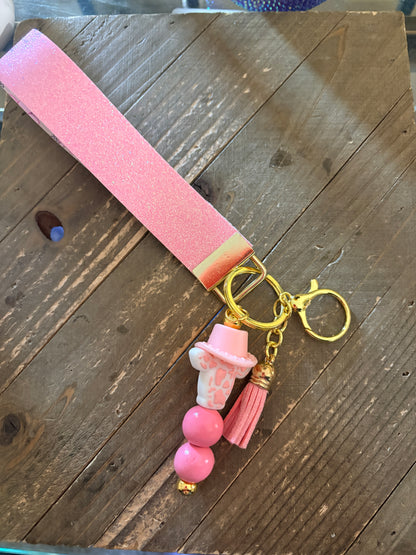 Pink Cow Wristlet Keychain