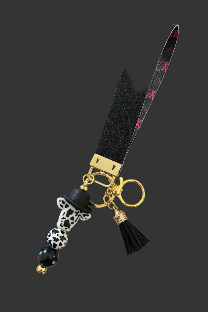 Cow + Cowboy Hat Wristlet Keychain