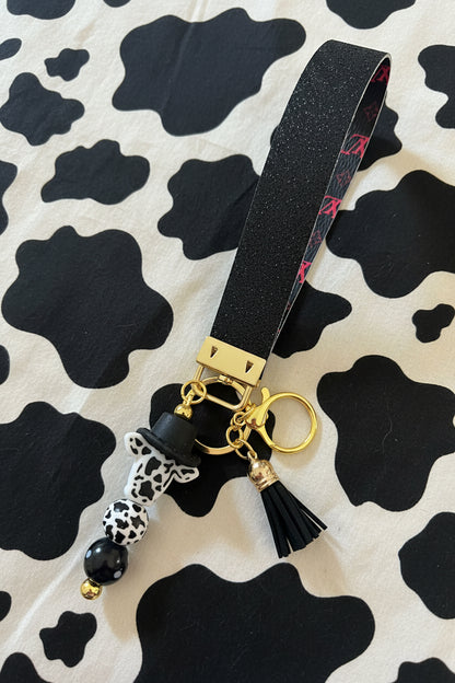 Cow + Cowboy Hat Wristlet Keychain