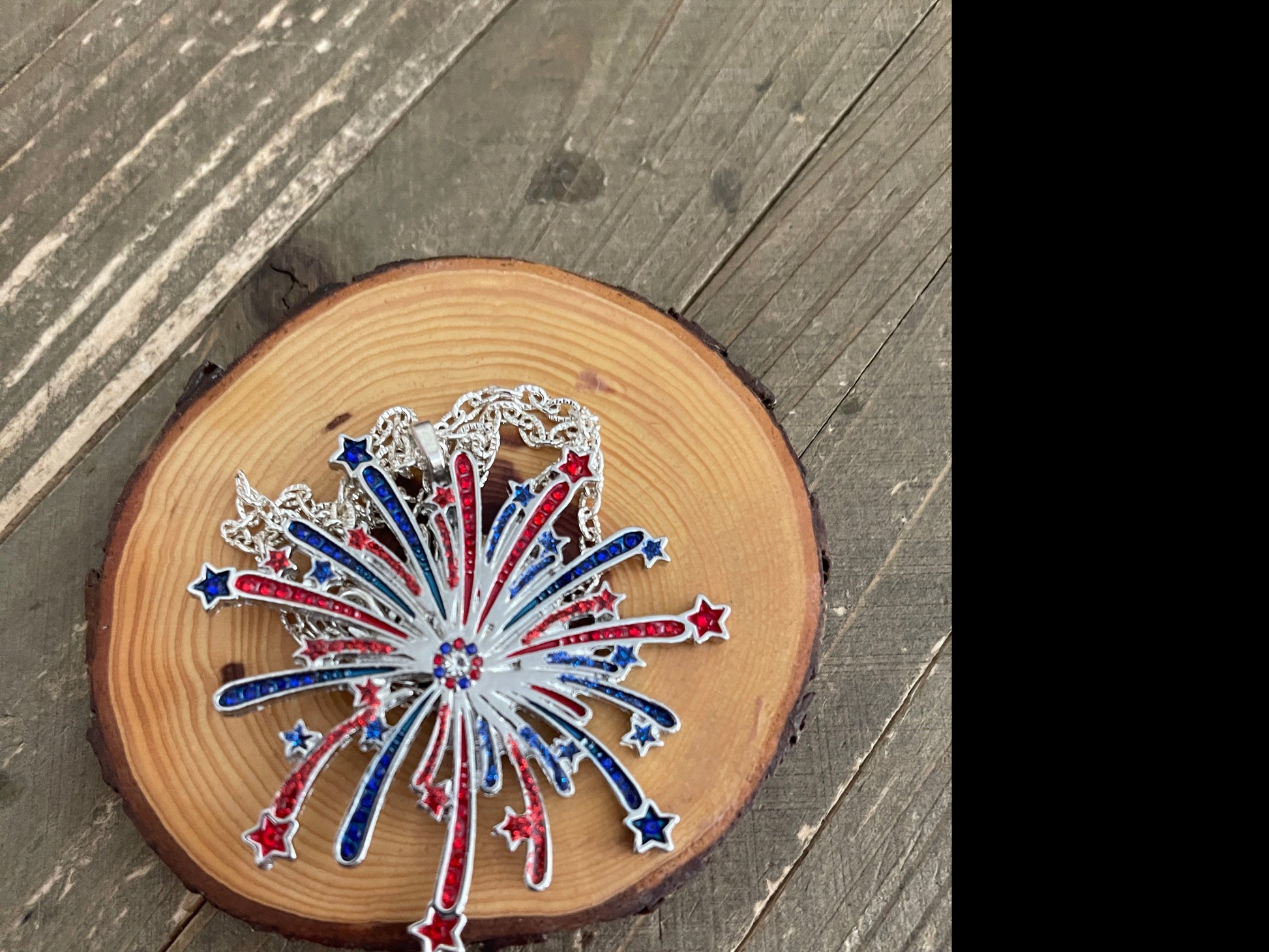 Patriotic Red, White &amp; Blue Fireworks Pendant on a Silver chain NecklacePink tiful of LOVE
