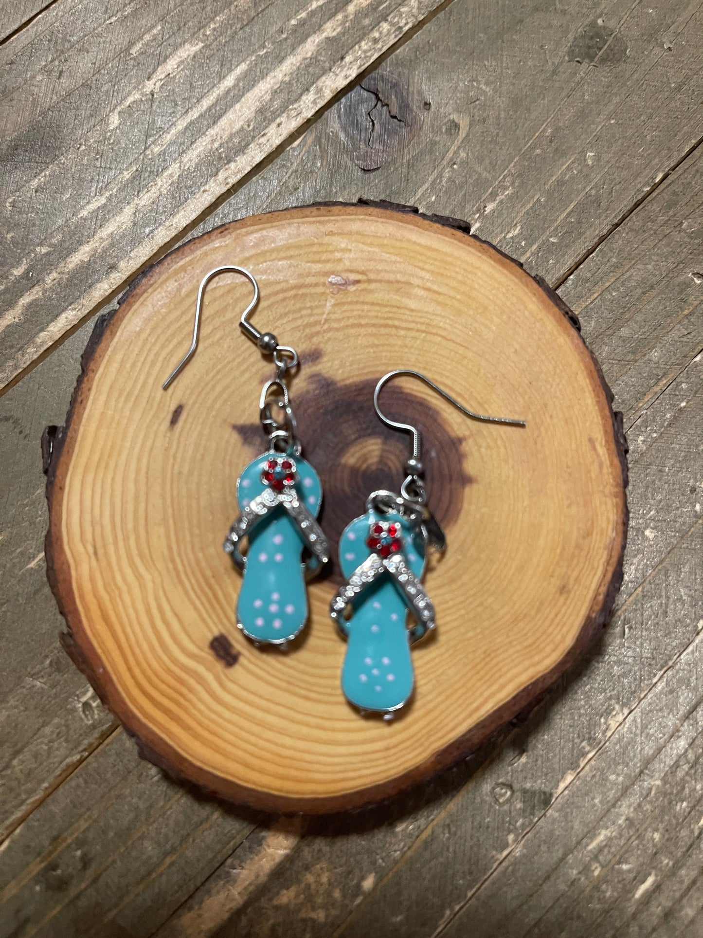 Light Blue Metal Flip Flops Charm Wire EarringsPink tiful of LOVE