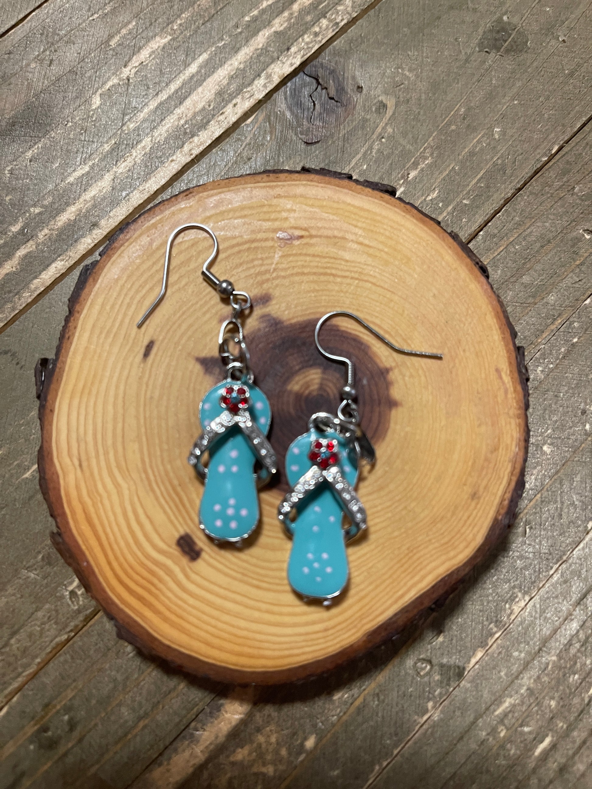 Light Blue Metal Flip Flops Charm Wire EarringsPink tiful of LOVE