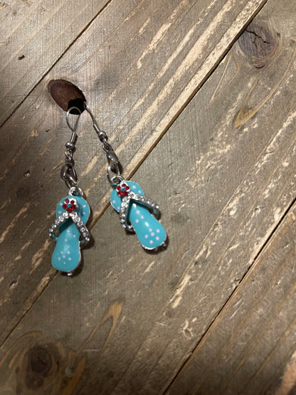 Light Blue Metal Flip Flops Charm Wire EarringsPink tiful of LOVE