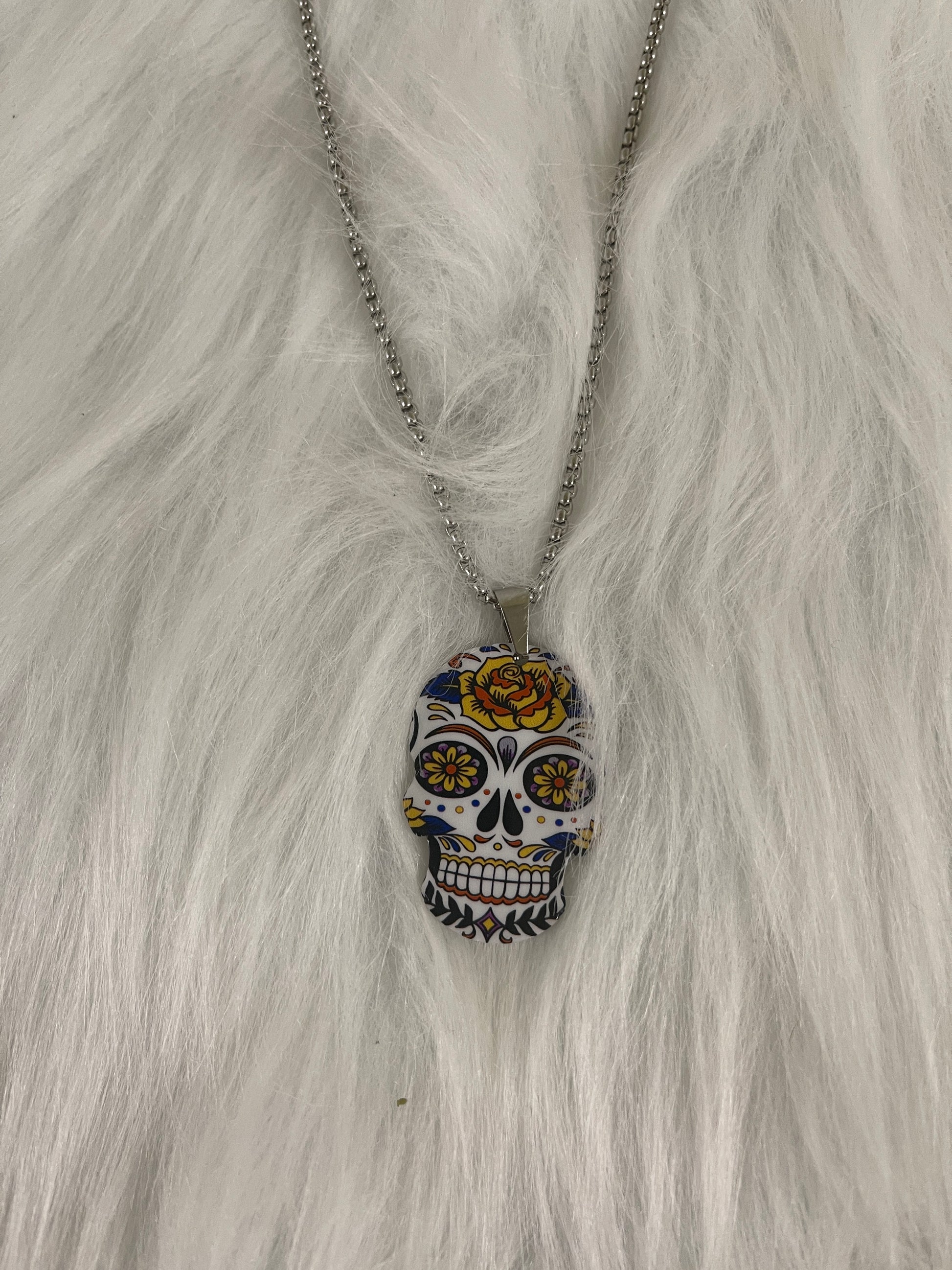 Sugar Skull Pendant on a Silver Chain NecklacePink tiful of LOVE
