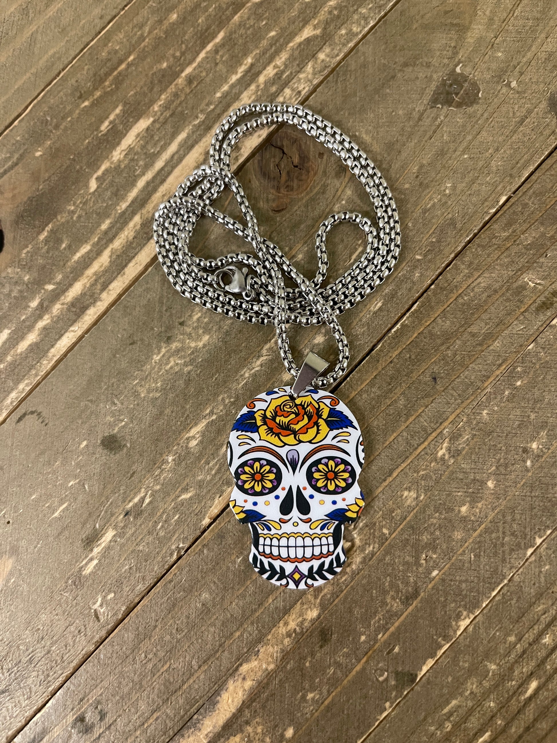 Sugar Skull Pendant on a Silver Chain NecklacePink tiful of LOVE