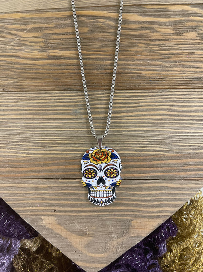 Sugar Skull Pendant on a Silver Chain NecklacePink tiful of LOVE