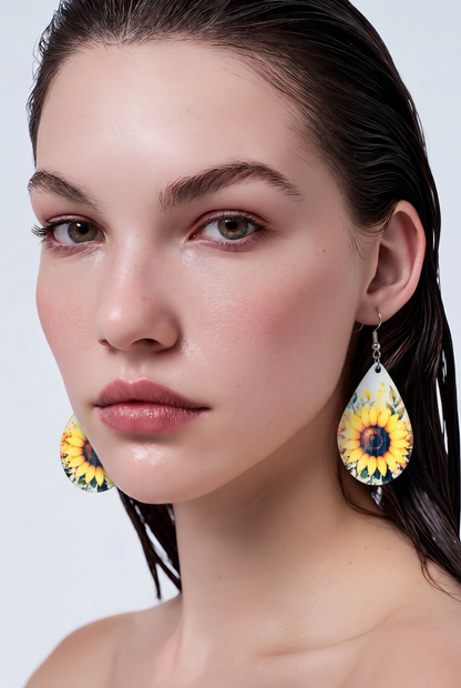 Double-Sided Sunflower &amp; Tie-Dye Teardrop Dangle Earrings