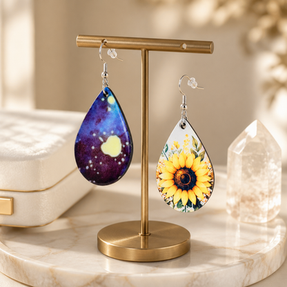 Double-Sided Sunflower &amp; Tie-Dye Teardrop Dangle Earrings
