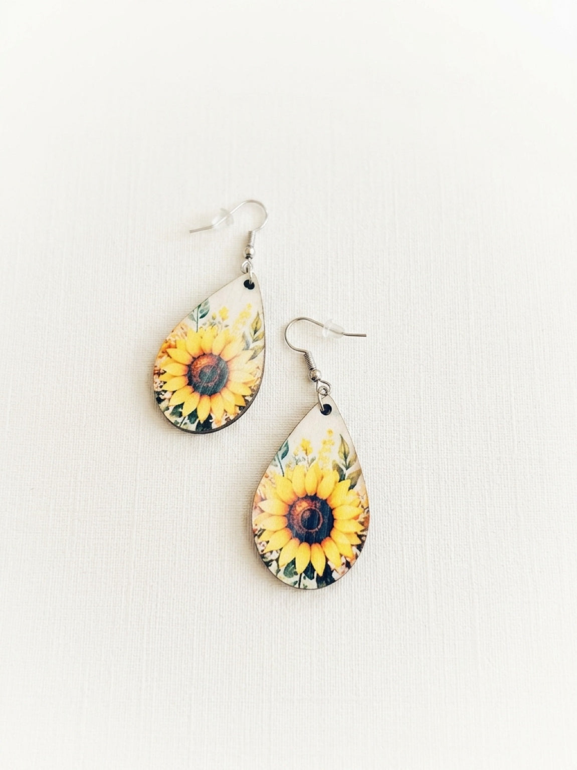 Double-Sided Sunflower &amp; Tie-Dye Teardrop Dangle Earrings