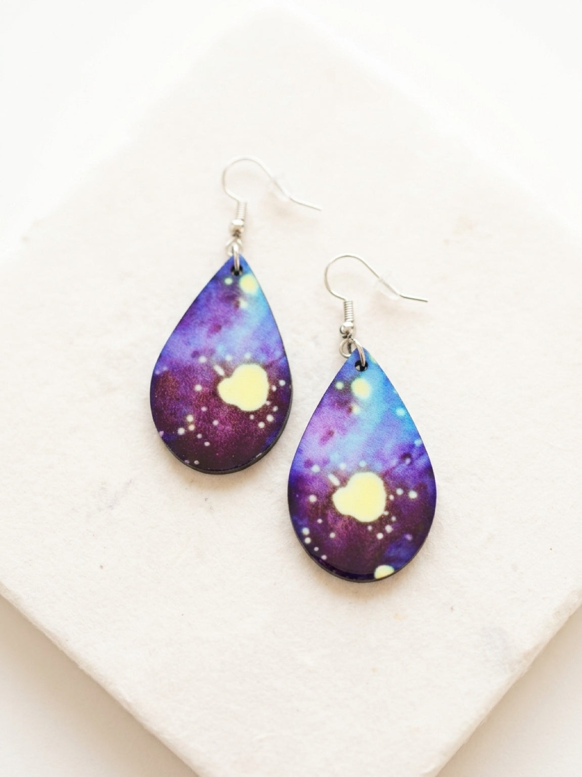 Double-Sided Sunflower &amp; Tie-Dye Teardrop Dangle Earrings