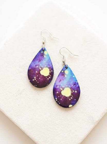 Double-Sided Sunflower &amp; Tie-Dye Teardrop Dangle Earrings